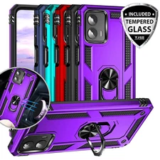 For Motorola Moto G 5G 2023 Ring Case Magnetic Metal Kickstand +Tempered Glass