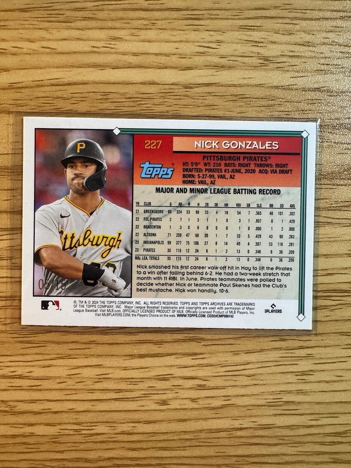 2024 Topps Archives #227 Nick Gonzales RC Rookie Orange Foil Parallel #/15 - Image 4 of 4