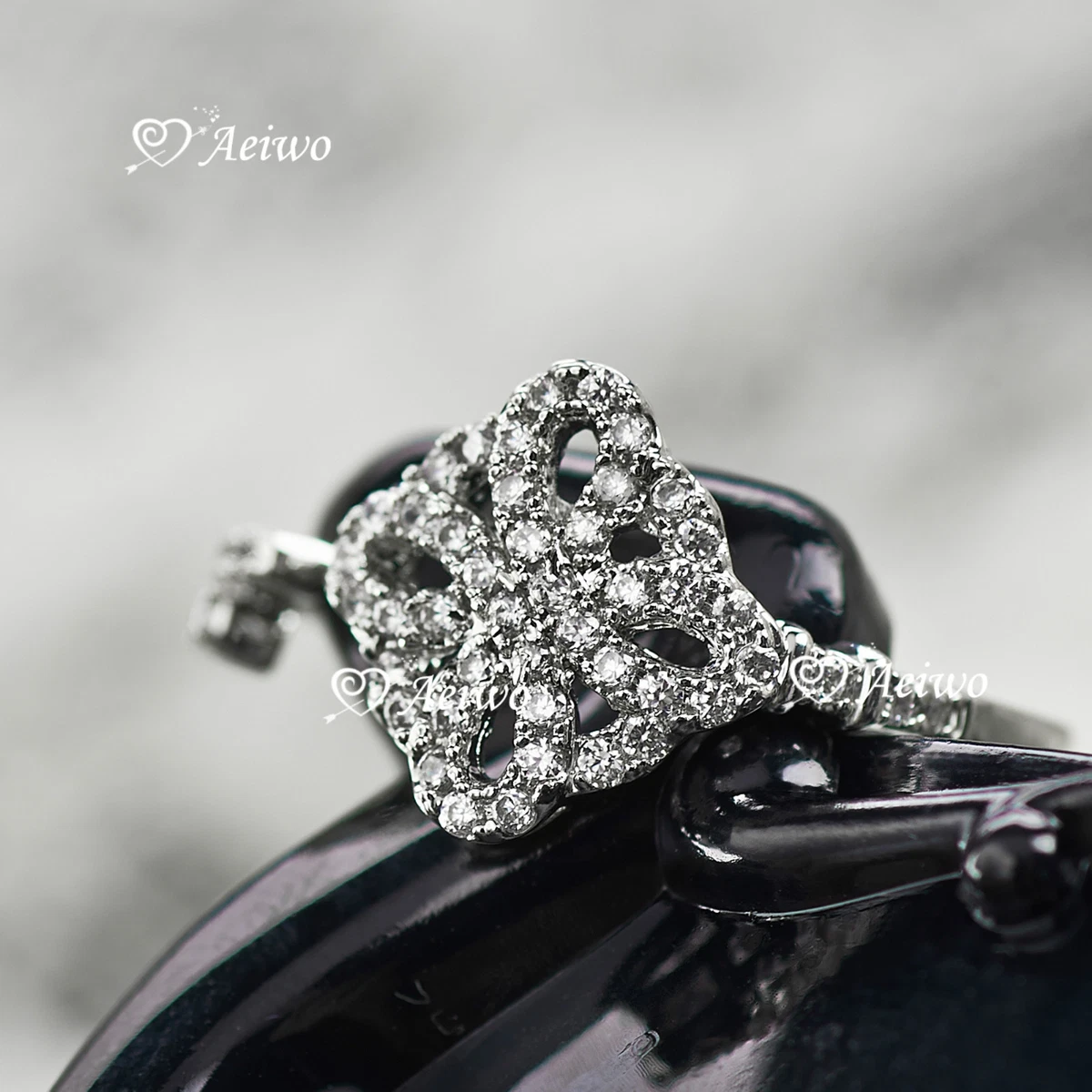 18k white gold gp made with Swarovski crystal open filigree infinity key ring