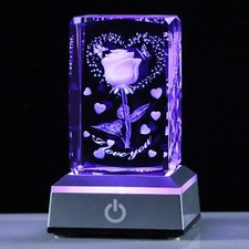 YWHL 3D Engraved Romantic Crystal I Love You Rose Gifts for Her Girlfriend Wi...