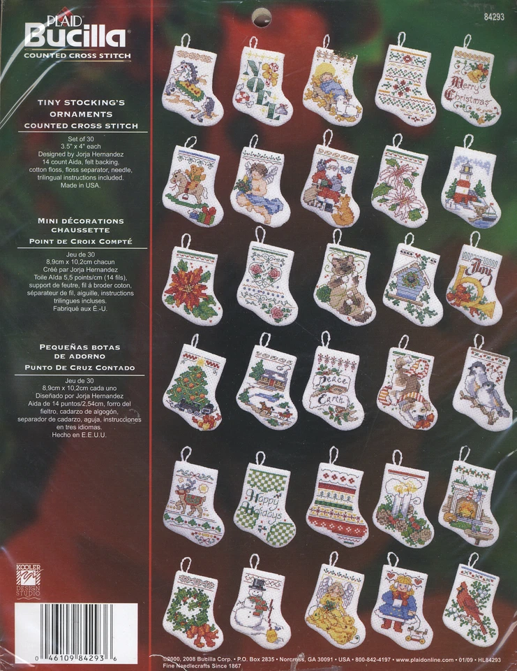 Cross Stitch Kit ~ Plaid-Bucilla 30 Christmas Tiny Stocking Ornaments #84293 - Image 2 of 2