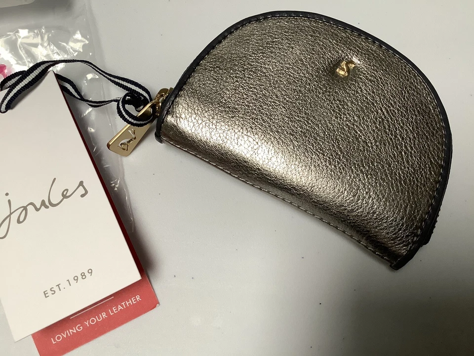 Joules Beautiful LEATHER Half Moon Coin Purse in Metallic nice Gift Idea BNWT - Image 2 of 4