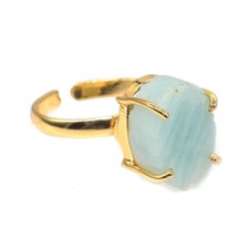 Green Amazonite Gemstone Gold Plated Women Gift Jewelry Adjustable Ring Z453