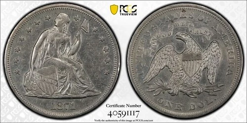 1871 PCGS AU Detail - Silver Seated Liberty Dollar $1 Coin #56593A