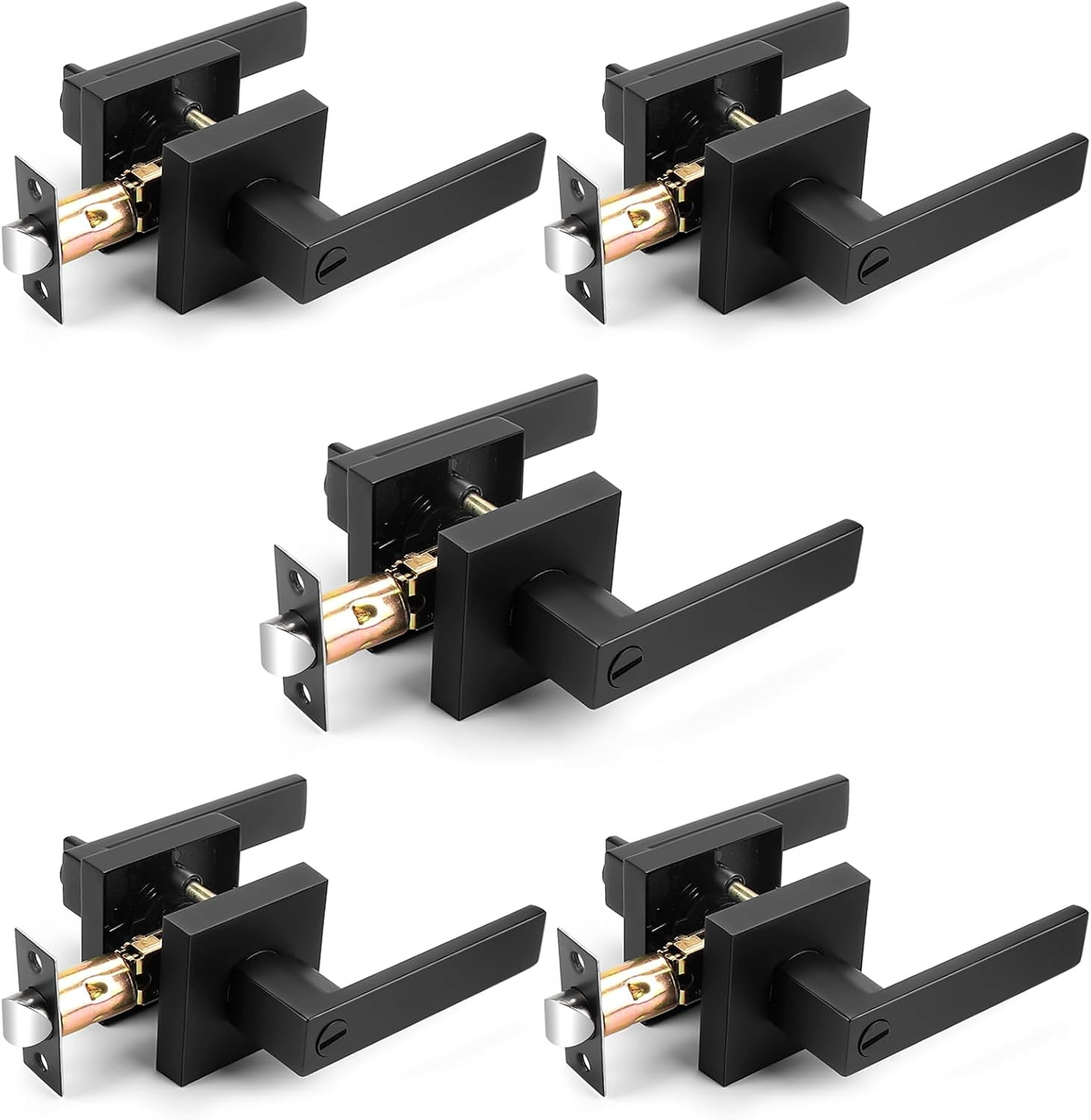 Probrico 5 Pack| Matte Black Square Privacy Door Levers Bed 5 Pack,
