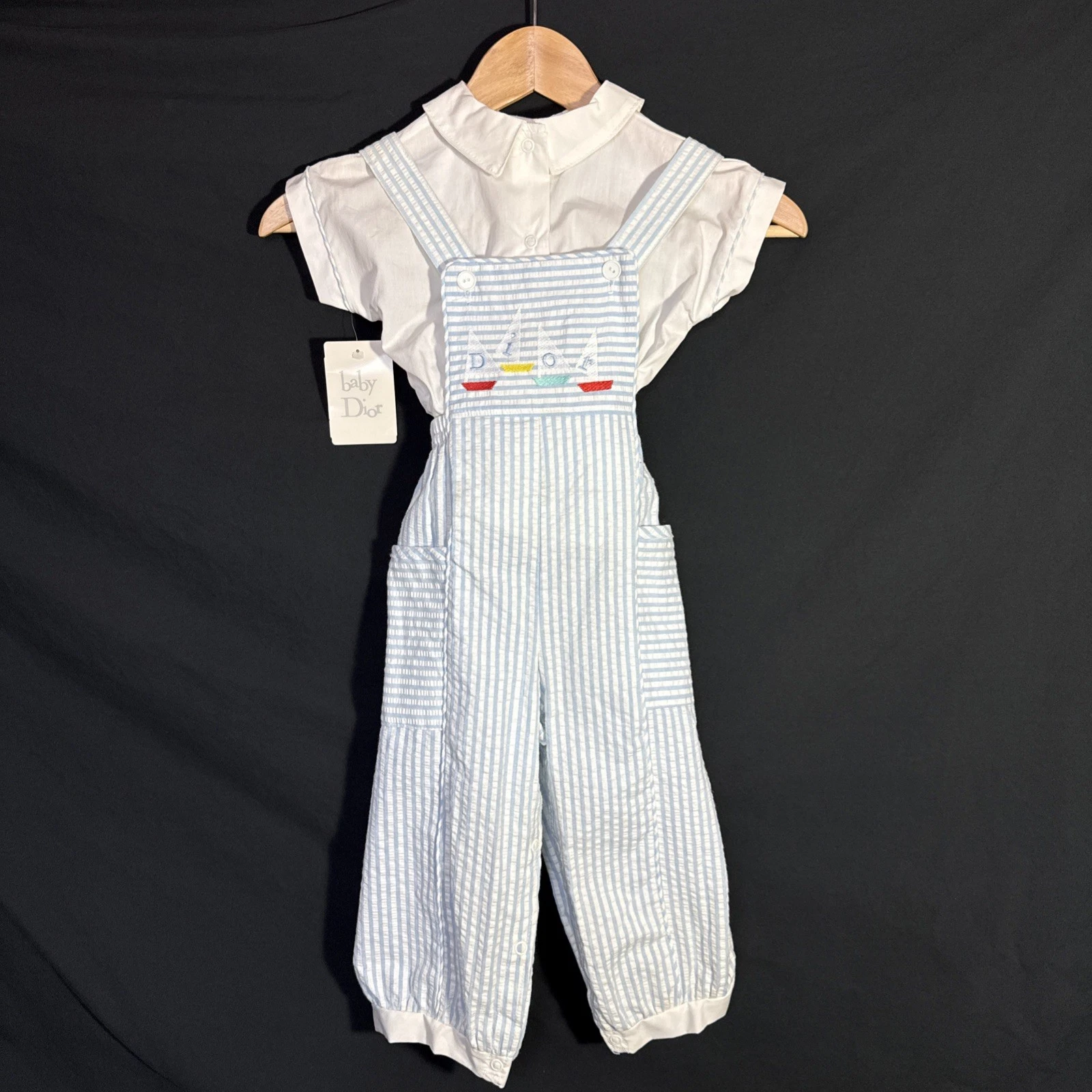 Vintage Baby Dior Overalls Size 24 M New With Tag NWT Made in USA 100% Cotton