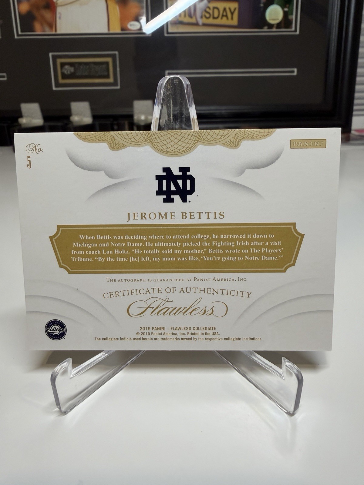 2019 Flawless Collegiate Team Slogan Gold 10/10 Jerome Bettis Auto Notre Dame ☘️ view 6
