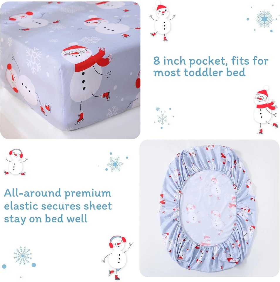 Juego de cama muñeco de nieve azul para niños pequeños, 4 piezas Navidad invierno niño pequeño Microfiber Co Foto 4 de 4