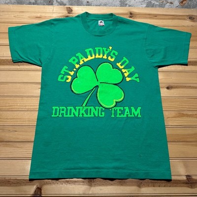 Vintage 90s St Paddys Day Drinking Team Beer Shamrock Clover T-Shirt USA - Large