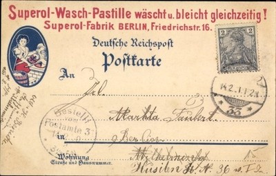 Postcard Berlin Mitte, advertisement, Superol wash pastille, Friedrichstraße 16 - 11136781