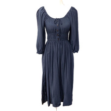 Madewell Twill Sophia Midi Dress Womens XS Blue 3/4 Sleeve Peasant Milkmaid