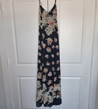 💙 Lulu's Rose Print Lightweight Maxi Dress Size M Preppy Romantic Slip Dress