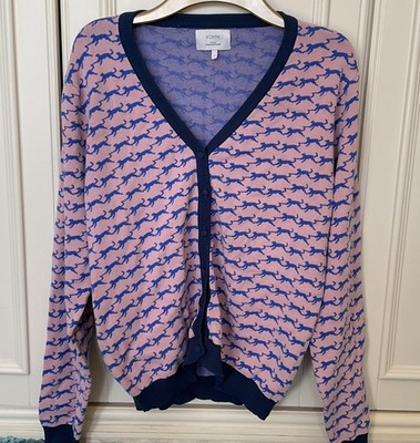 Numph rosa Strickjacke mit Katzenprint Gr. M 12 Feinstrick Langarm sehr guter Zustand 