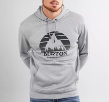 BURTON Oak Seasonal Pullover Hoodie 2XL Grey Mountain Graphic Logo Fleece Lined