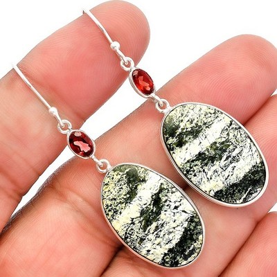 Natürliche Chrysotil & Granat 925 Sterling Silber Ohrringe Schmuck E-1002