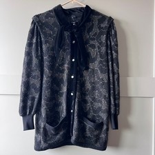 Vintage Emanuel Ungaro Parallele Paris Black Metallic Button Front Cardigan Sz 9