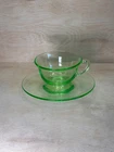 🔥Vintage Fostoria Fairfax Uranium Glass Teacup Saucer Set Green Depression Era