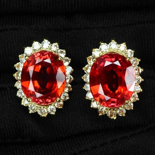 Dazzling Sunset Orange Sapphire 16.90Ct 925 Sterling Silver 24K Gold Earrings