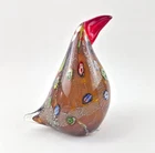 Vintage Murano Art Glass Millefiori Bird Figurine Paperweight with Label