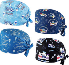 4 Pcs Anesthesia Scrub Caps for Men Adjustable Nurse Hats Breathable Hair Cover