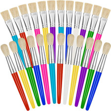 24 Pcs Paint Brushes for Kids Bulk - Colorful round and Flat Kids Paint Brushes,