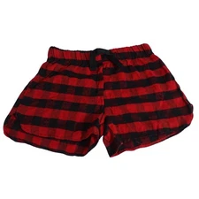 Red Black Plaid Flannel Lounge Pajama Shorts Pull-on Women Size S Elastic Waist 