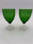 Vintage Lot of 2 Forest Green Bubble Foot Water Goblets -