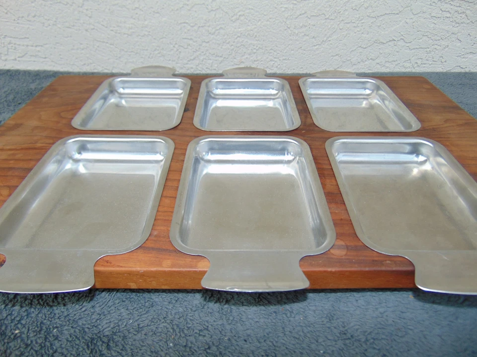 Vintage Teak wood Stainless TRAY compartment MCM Raclette Antipasti ENGLAND KE - Image 2 of 4
