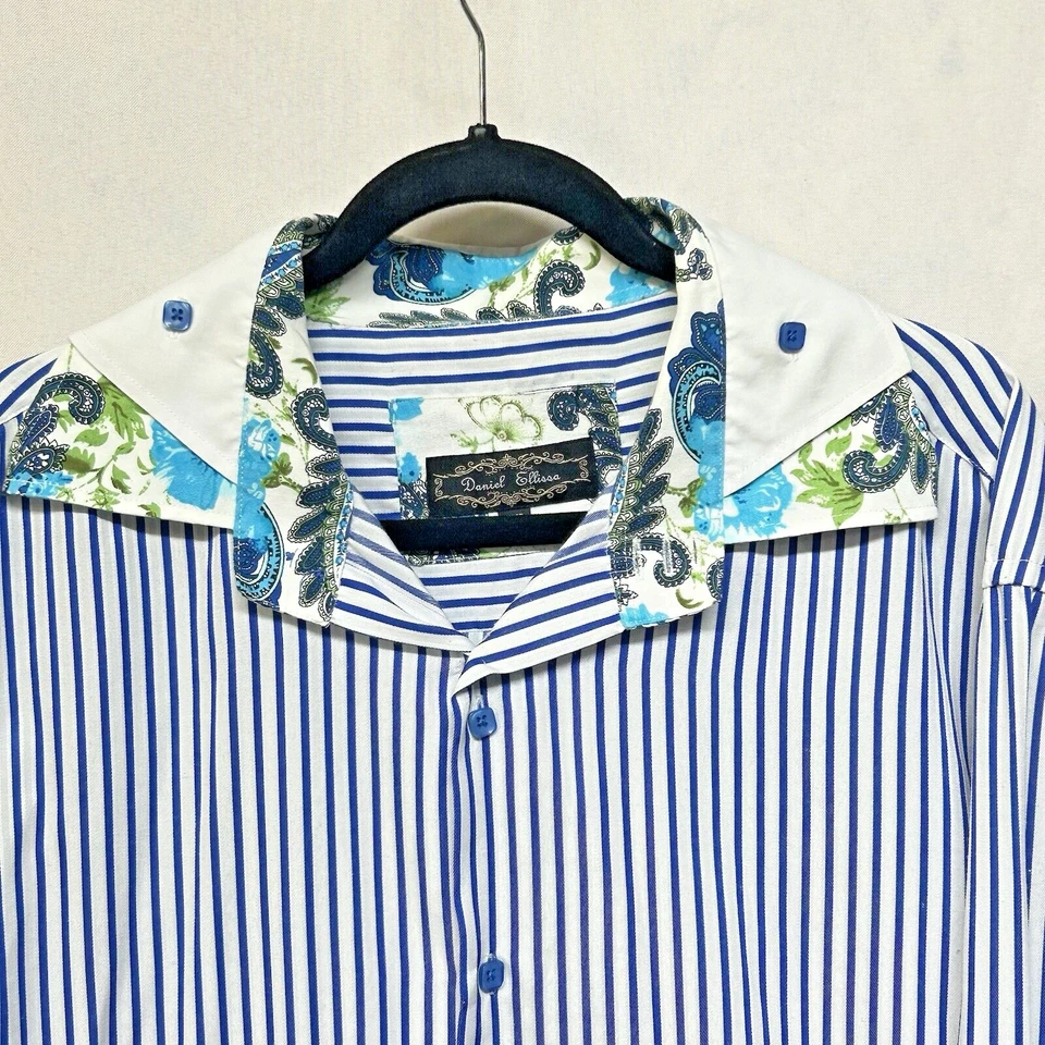 Мужской двойной воротник Daniel Ellissa XXL в королевские синие полоски с узором пейсли - Изображение 2 из 4