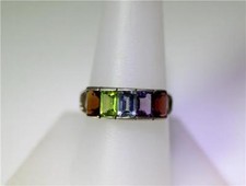 Sterling Silver Garnet, Peridot, Amethyst  Topaz Ring Size 9.25   8400