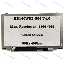 HB140WH1-504 V4.0 14.0" HD 60Hz Laptop LED LCD Touch Screen Digitizer EDP 40 Pin