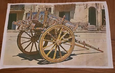 RARE Tea Towel by Idanthren Painted Sicilian Donkey Cart Wagon Art, Sicily Italy