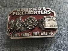America  s Firefighters - Ever Ready, Ever Willing red Belt Buckle Siskiyou