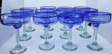 Hand Blown Cobalt Blue Margarita Glasses 9"