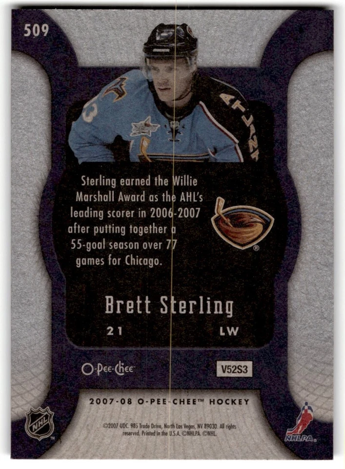 2007-08 O-Pee-Chee Brett Sterling Rookie #509 Atlanta Thrashers - Image 2 of 2