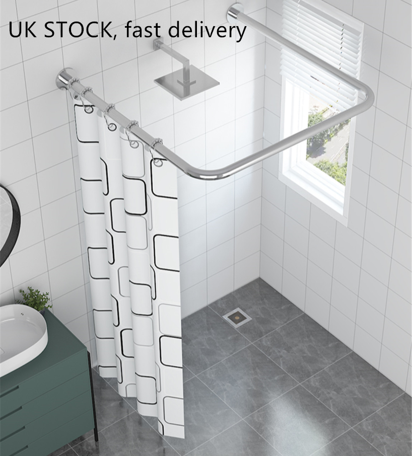 U Shape Bathroom Shower Curtain Rail Wall Mounted Stainless Steel ...