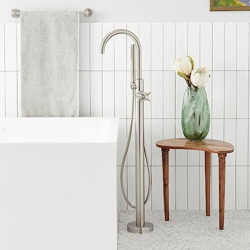 Signature Hardware Floor Mounted Tub Filler  With Hand Shower-Brushed Nickel