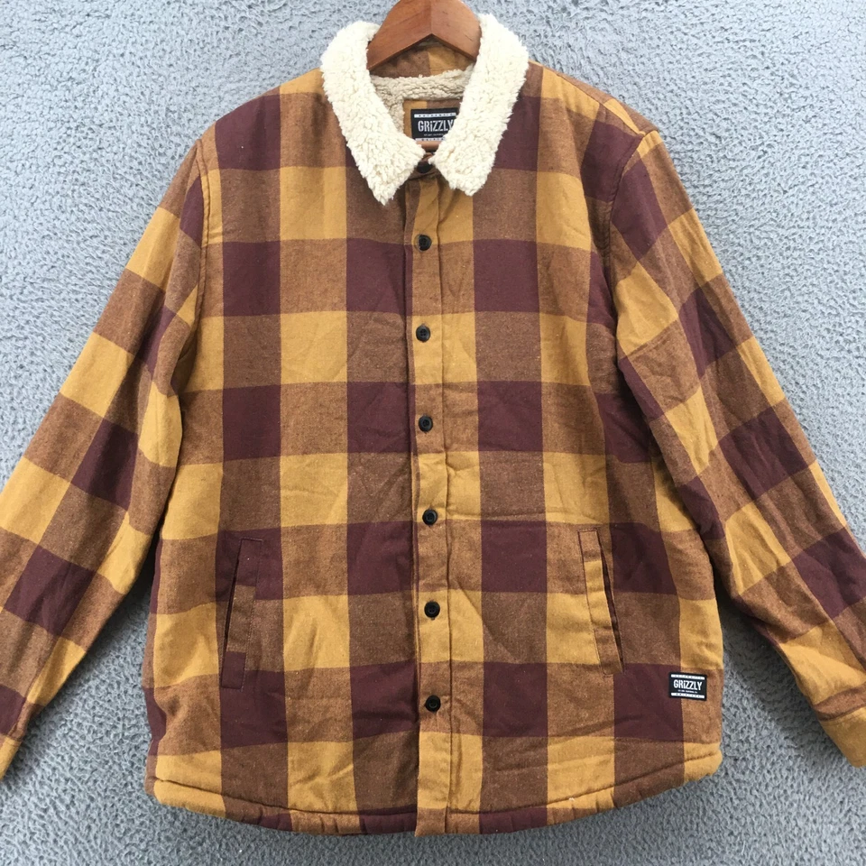 Chaqueta frontal con botones Grizzly para hombre XL multicolor mezcla de algodón a cuadros forrada de vellón Foto 2 de 4