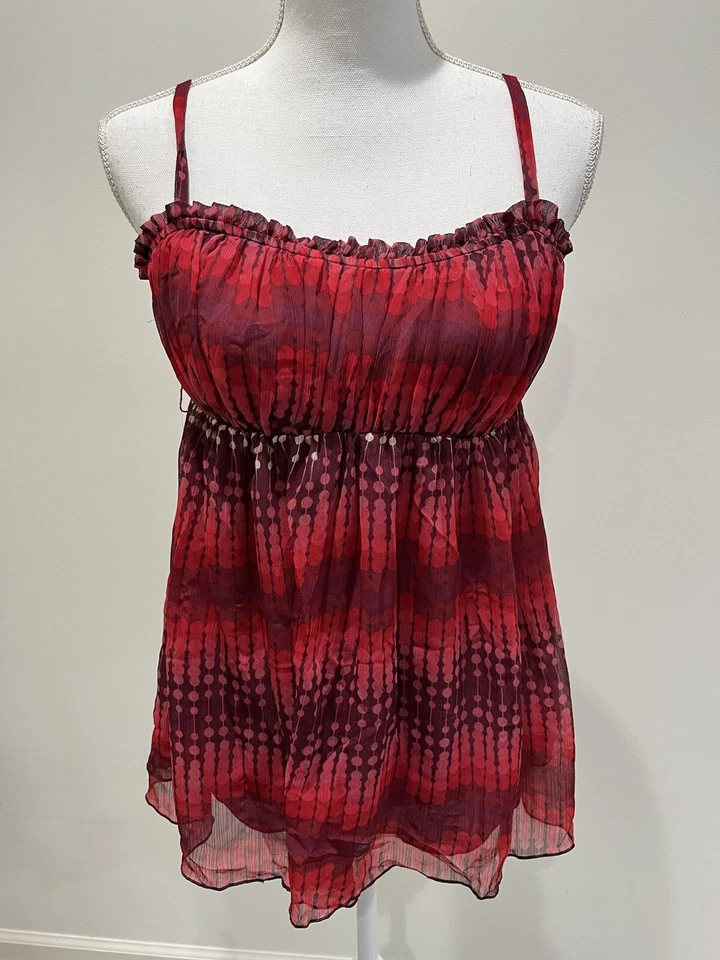 Top Babydoll transparente vintage para mujer Y2K talla M rojo oscuro hada caprichosa corbata Foto 3 de 4