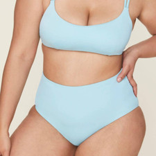 Andie The High Waist Bikini Bottom In Cabana Blue Size Small New