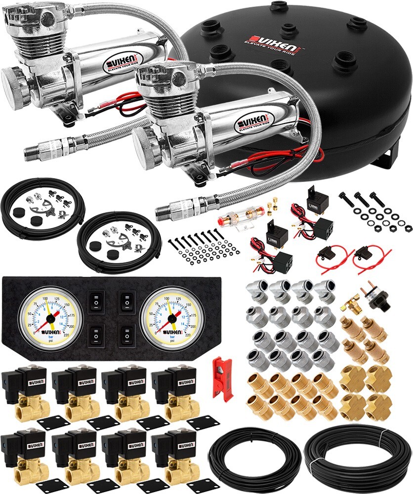 AIR SUSPENSION KIT/SYSTEM FOR TRUCK/CAR BAG/RIDE/LIFT DUAL COMPRESSOR, 4G TANK