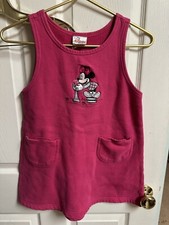 Vtg Disney Store Minnie Mouse Hot Pink Jumper Dress Sz 7/8 Girls Embroidered