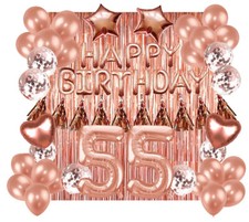Designer Rose Gold 55th Happy Birthday Balloon Banner Party Decoration Supplies