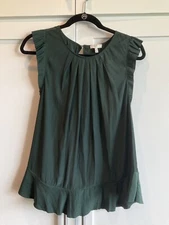Joie Euna Sleeveless Sateen Top Ruffle Trim Blouse Hunter Green Size Medium