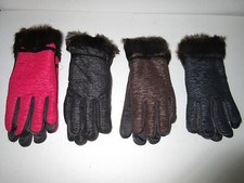 Womens Durable Long Gloves w/ Fur at Wrist: Black,Brown, Purple - Size: Med