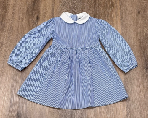 Vintage Winnie The Pooh Dress Girls 4T Blue White Stripe Peter Pan Collar 90s