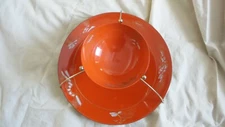 Vintage Mid Century Lacquer Ware Chip Dip Tray in Metal Stand Orange Black 