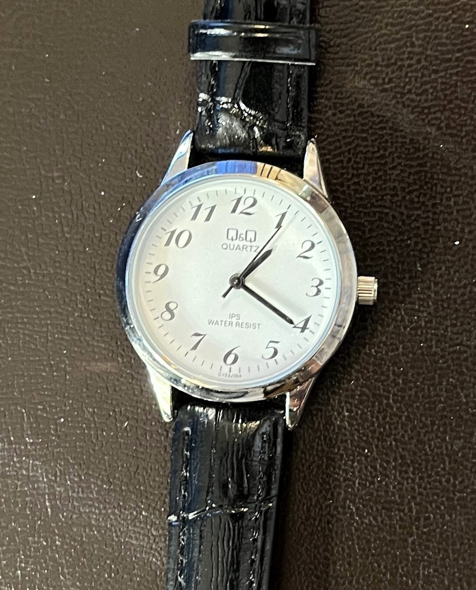 Quartz Water Resist Bar Q&Q Superior Watch White Black Analog Real Leather  Sapphire Glass