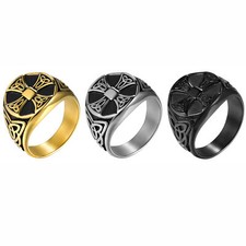 Punk Men's Irish Trinity Celtic Knot Cross Ring Band Stainless Steel Size 7-15