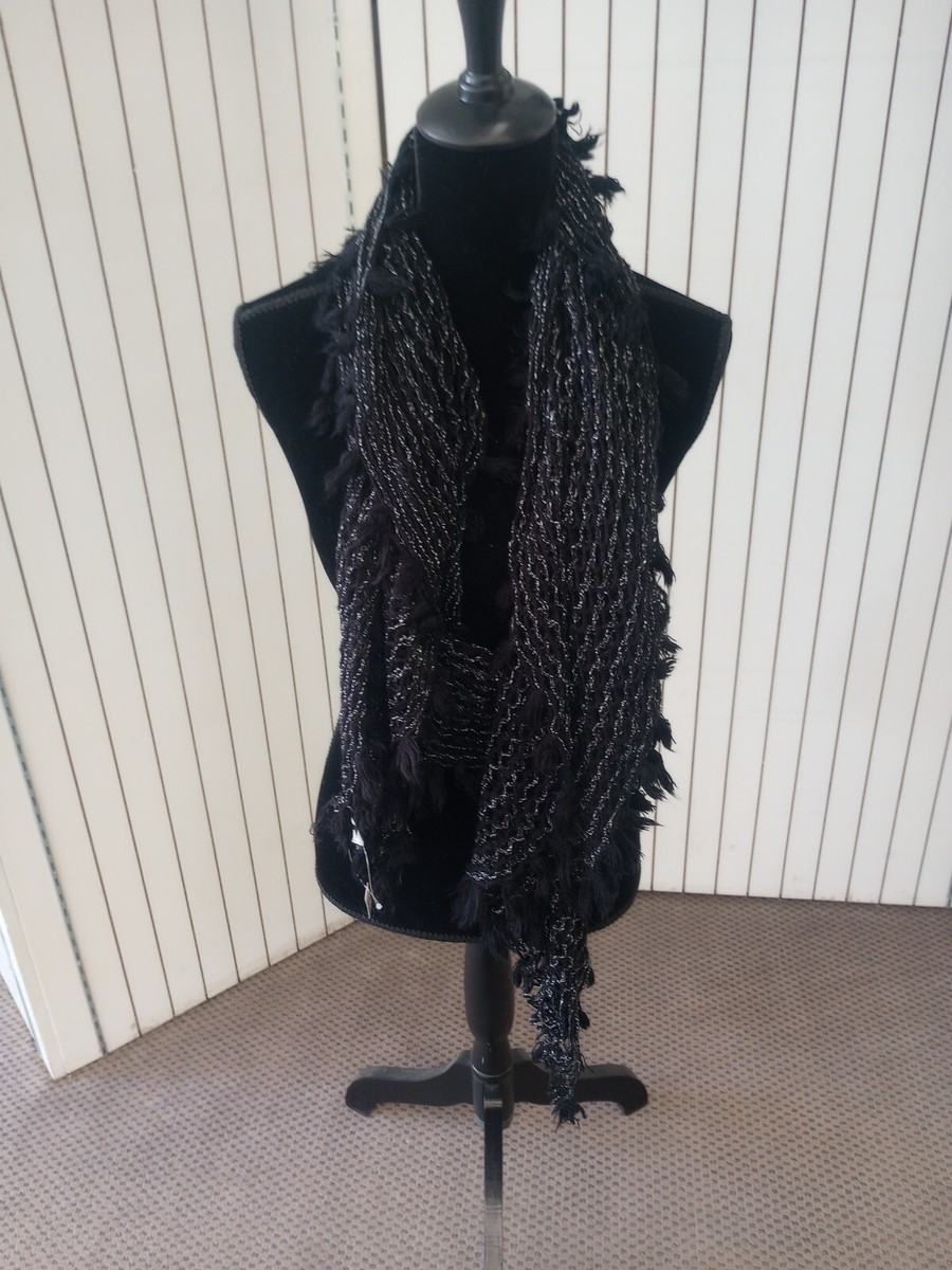 GANZ knitted black glittery scarf with tassels